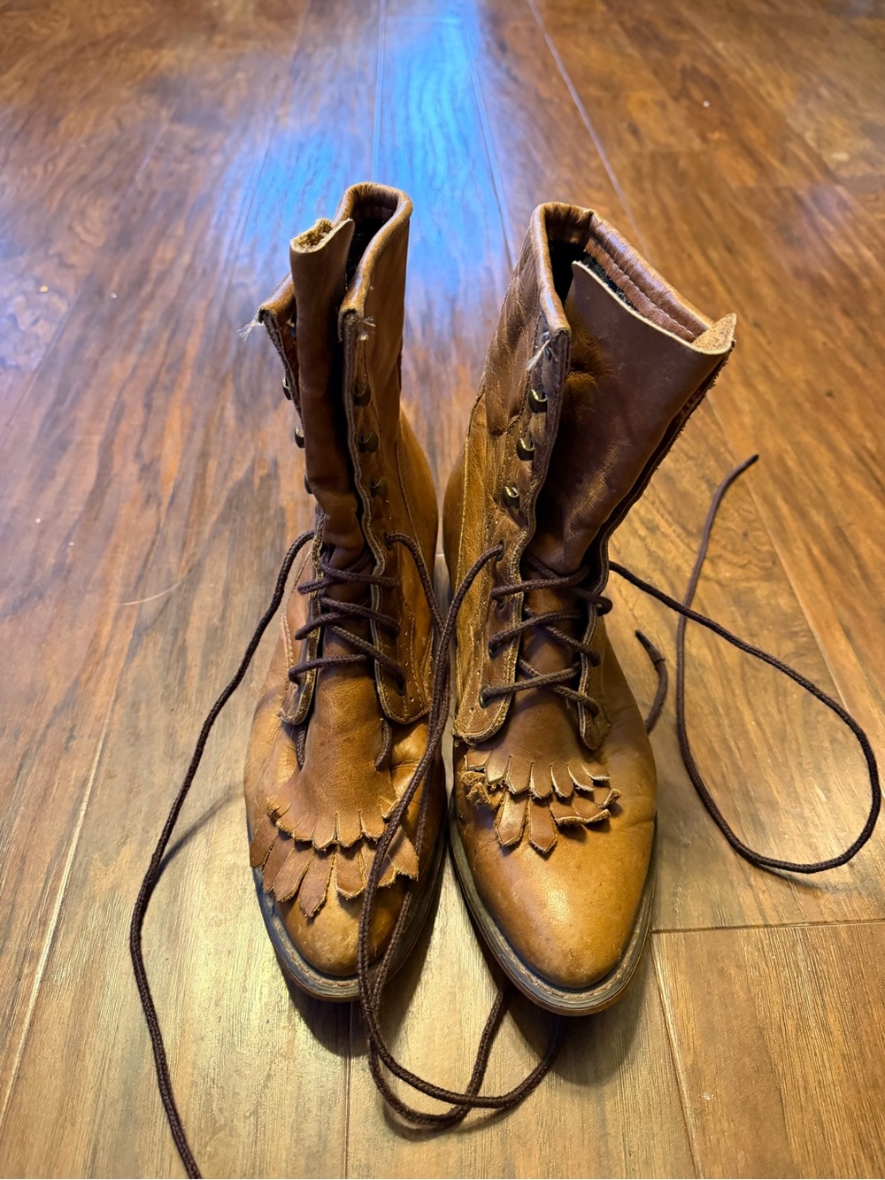Vintage Durango Women’s 9M Brown Leather Kiltie Lace Up Western Packer Boots